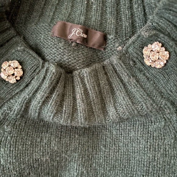 JCrew Green Wool Sweater with rhinestone buttons - Picture 3 of 5